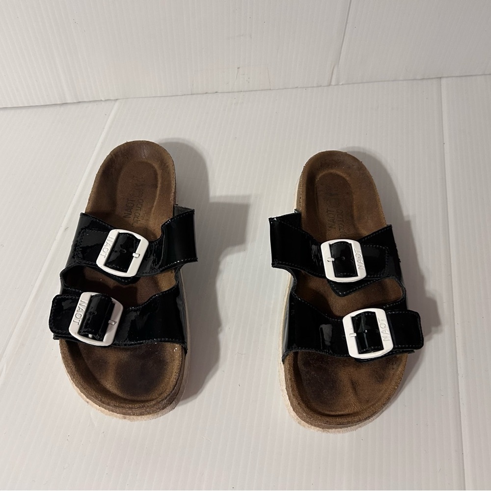 Naot Black patent Buckle Straps slide on sandals women size 37 EU / 6.5 US